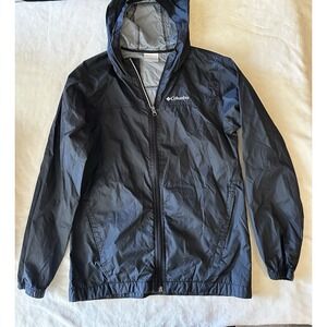 Columbia Windbreaker Jacket Kids Large Black Zip Up Hooded Lightweight Youth